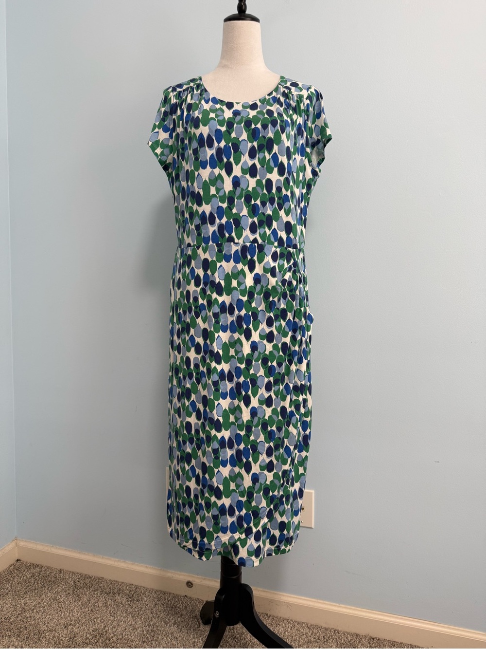 Boden Short Sleeve Multicolor Wrap Hem Lined Midi Dress Size 12 L - Picture 1 of 12